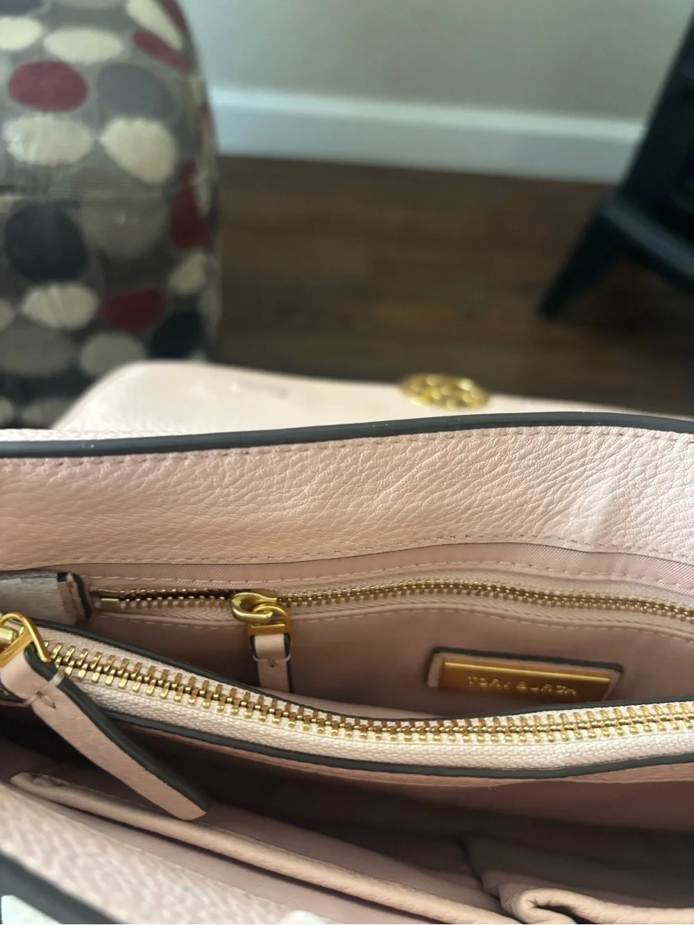 Tory Burch Two-Tone Cream & Blush Pebbled Leather Crossbody